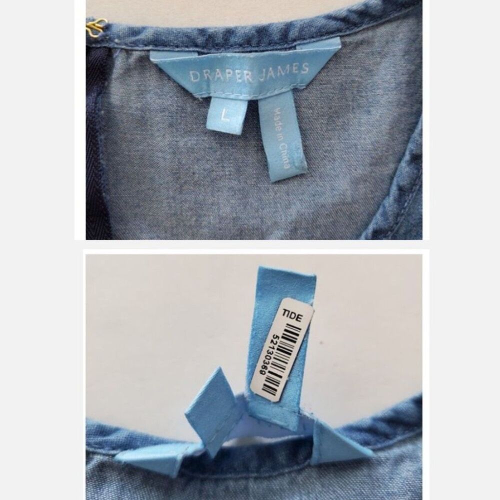 Draper James Tiered Blue Chambray Dress Cotton Mini Women Sz L Cottagecore - Picture 3 of 8